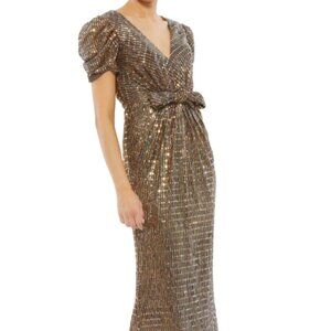 MAC DUGGAL 26661 BOW WAIST METALLIC BRONZE GOWN sz 10